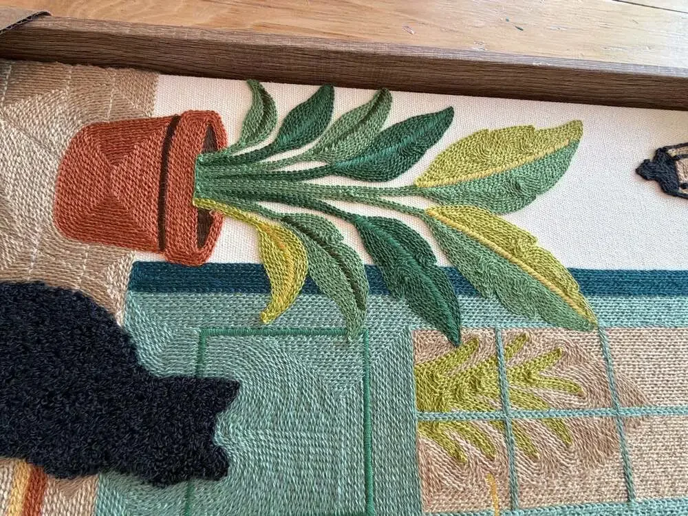 BP Home Woven Embroidered Textile Wall Art Black Cat